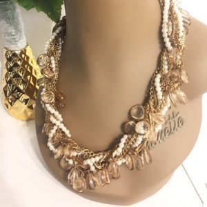 Gold & Pearl Corded Costume Jewelry Necklace
